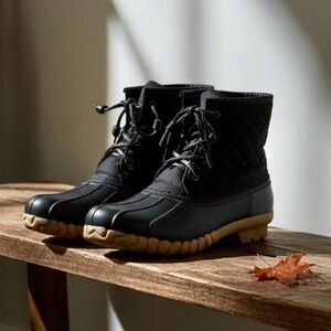 Nautica Black Quilted Winter Boots Side Zippers